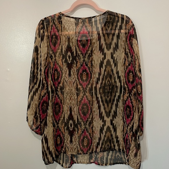 Chico's Sheer Beaded Multicolor Ikat Sheer Flowy Blouse Size 3 - US XL - Picture 6 of 7